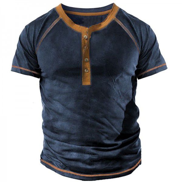 Summer Casual T-shirt Men's Outdoor Retro Tactics Henry Short Sleeve Shirt 