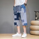 Summer new Chinese style cotton hemp men's casual shorts retro large linen fashion stitching beach pants 