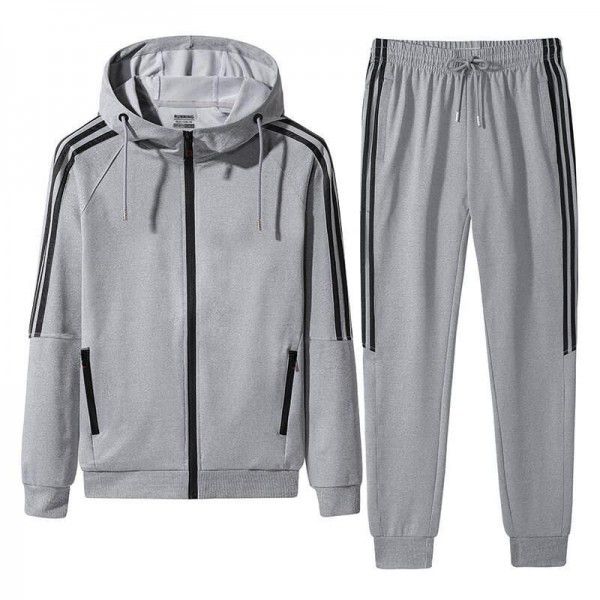 Autumn and Winter Three Bars New Sports Set Men's Cardigan Pants Two Piece Hoodie 