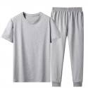 Summer Ice Porcelain Cotton Solid Color Casual Suit Men's Short Sleeve T-shirt Loose Large Leggings 