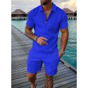 European and American men's new supply casual color contrast POLO zippered polo short sleeve suit 