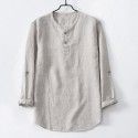 Linen men's T-shirt Loose casual 9/4 long sleeved cotton linen clothes Spring summer vintage shirt top 