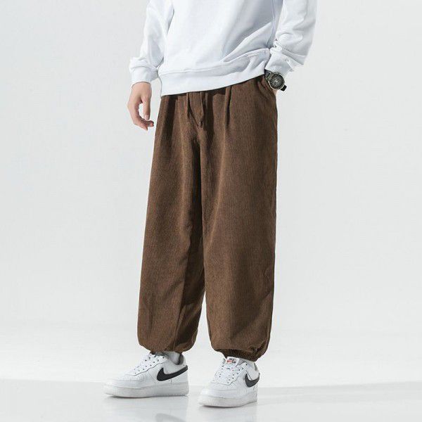 Spring and Autumn New Japanese Corduroy Casual Pants Men's Loose Large Stripe Pants Wide Leg Harun Pants 