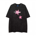 Street American Vintage Letter Five-pointed Star Print Short Sleeve T-shirt Men's Fashion Brand Loose Washed Half Sleeve Shirt 