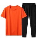 Summer Ice Porcelain Cotton Solid Color Casual Suit Men's Short Sleeve T-shirt Loose Large Leggings 