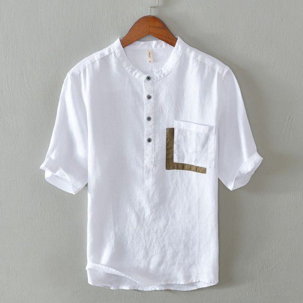 New stitching T-shirt shirt Men's loose casual short sleeve solid color T-shirt Men's wear 