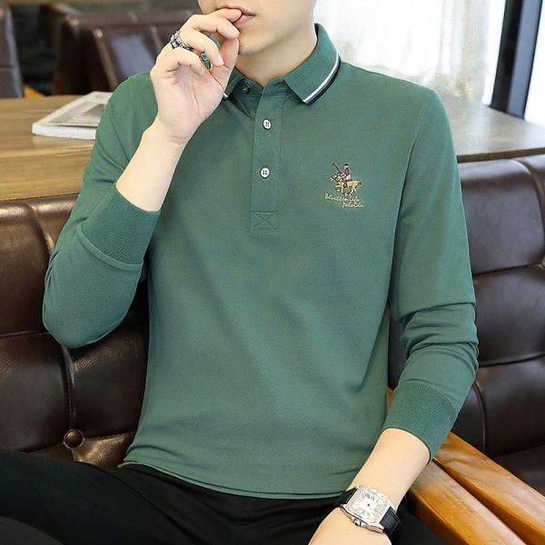 Cotton Dad Long Sleeve T-shirt Men's Autumn Loose Casual Bottom Shirt Middle-aged Polo Shirt Autumn Clothing 