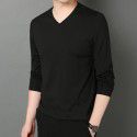 Autumn and Winter V-Neck Men's Long Sleeve Solid Color T-shirt with Silk Youth Fashion Pullover Modal Bottom Shirt 