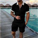 Fashion button polo shirt set Men's casual 3D printed polo shirt shorts 