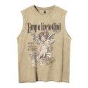 American vintage vintage vintage angel print sleeveless t-shirt fashion brand loose lovers casual sports vest men's T-shirt street 