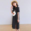 Summer New Medium to Large Kids Korean Version Loose Medium to Long T-shirt Girls Little Daisy Short Sleeve Top 