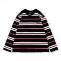 Men's retro street rainbow stripe t-shirt men's and women's loose fashion brand cotton long-sleeved couple round neck tee men 