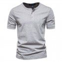 Clothes Men's T Henry Round Neck Short Sleeve T-shirt Heavyweight Men's Slim Fit Solid Color Sports Bottom Shirt 