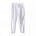 Spring and Summer Simple Solid Color Straight Pants Men's Lacing Casual Pants Linen Breathable Pants Men 