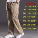 New Men's Water Wash Casual Pants Multi Pocket Fat Work Wear Pants Cotton Loose Large Elastic Waist Fat Guy Pants 