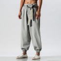 Spring and Summer New Men's Casual Cotton Linen Pants Men's Chinese Style Loose Embroidered Harun Pants Linen Pants 