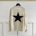 Double thread five-pointed star trend loose high street men and women lovers long sleeve T-shirt men 