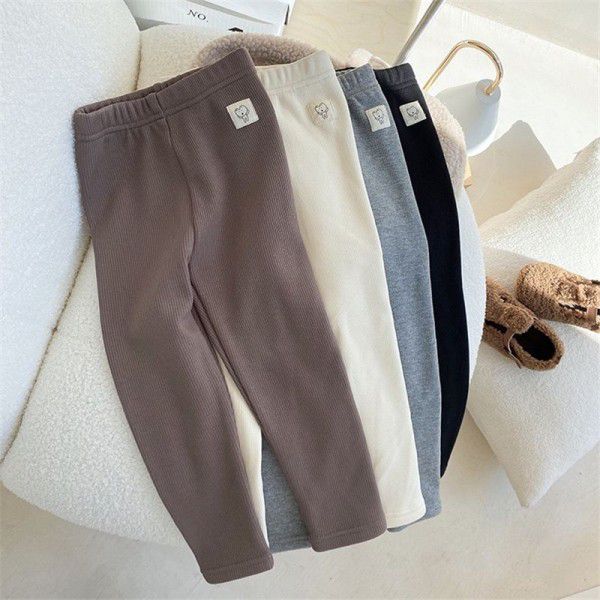 Winter girls' baby plush slim elastic pants children's composite one-piece milk protein velvet leggings 