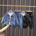 Children's casual T-shirt Children's wear Boys' autumn wear Polo collar Denim jacket set Long sleeve work clothes Fashion children's coat 