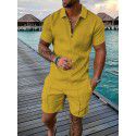 European and American men's new supply casual color contrast POLO zippered polo short sleeve suit 