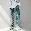 Harajuku style embroidered torn jeans Men's fashion American high street pants Summer loose wide leg mop pants 