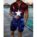 Fashion button polo shirt set Men's casual 3D printed polo shirt shorts 