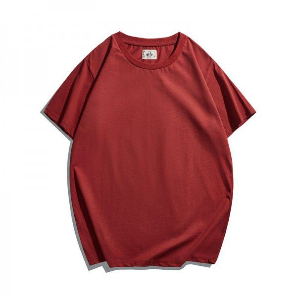 Amei khaki retro China-Chic nostalgic red short sleeve round neck T-shirt solid cotton half sleeve fashionable men 