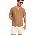 Summer new men's three-quarter sleeve V-neck loose cotton linen short-sleeved T-shirt 