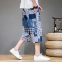 Summer new Chinese style cotton hemp men's casual shorts retro large linen fashion stitching beach pants 