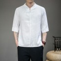 Summer Chinese Style Men's Large Short Sleeve Retro Chinese Style Disc Button Tang Dress Cotton Hemp T-shirt Half Sleeve Top Fashion 