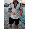 European and American men's new supply casual color contrast POLO zippered polo short sleeve suit 