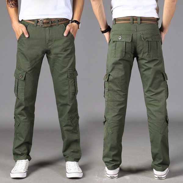 Men's Tough Guy Workwear Pants Outdoor Casual Pants Straight Fit Cotton Multi Bag Pants 