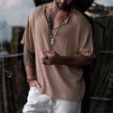 Summer Street Fashion Men's V-Neck Shirt Casual Loose Solid Neck Medium Sleeve T-shirt in Europe and America 