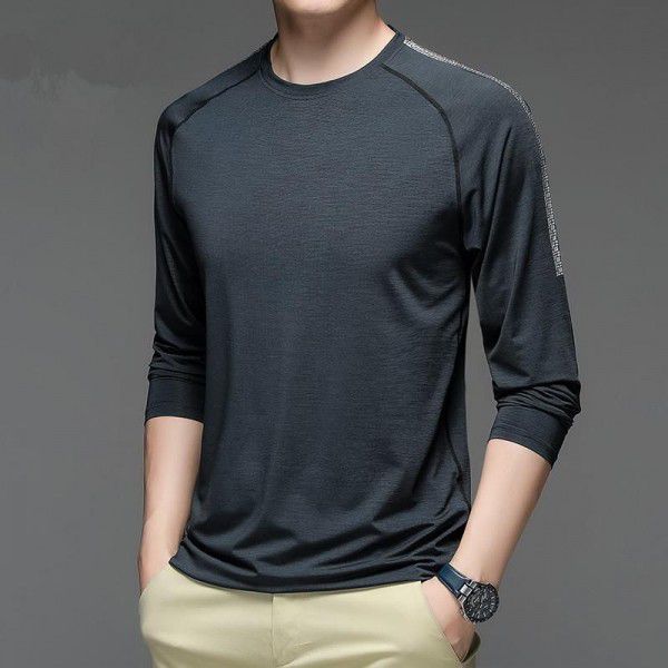 Autumn new quick-drying ice silk long-sleeved t-shirt men's casual sports fitness shirt men's outdoor trend versatile top 