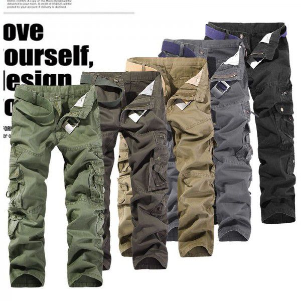 Menswear Mens Casual Solid Color Amazon Multi Pocket Washable Workwear Pants Outdoor Men's Pants 