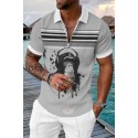 Summer New Short Sleeve Chain POLO Shirt Digital Print Men's Fashion Slim Fit POLOT Shirt 