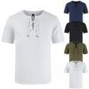 Summer new European and American street men's short-sleeved T-shirt cotton and hemp lace casual fashion T-shirt 