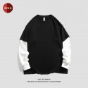 Spring New Cotton Fake Two Pieces Long Sleeve T-shirt Men's Fashion Couple Loose Sweater With Underlay Shirt Men 