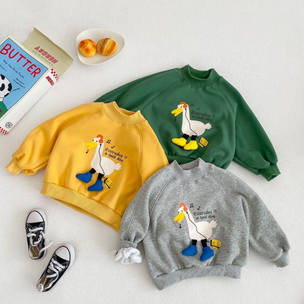 Children's plush sweater Boys and girls' thermal T-shirt Korean version round neck pullover cartoon lion head top 