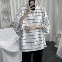 Hong Kong style loose bat shirt stripe 5/3 sleeve unisex couple shirt men's T-shirt short sleeve T-shirt t-shirt 