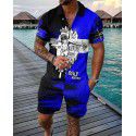 Fashion button polo shirt set Men's casual 3D printed polo shirt shorts 