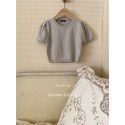 Children's summer new style children's bubble sleeve knitted T-shirt top girls round neck pullover 