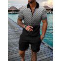 European and American men's new supply casual color contrast POLO zippered polo short sleeve suit 