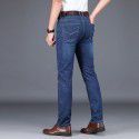 Spring and Autumn Stretch Jeans Men's Straight Fit Jeans Men's Business Medium Waist Dad's Denim Pants 