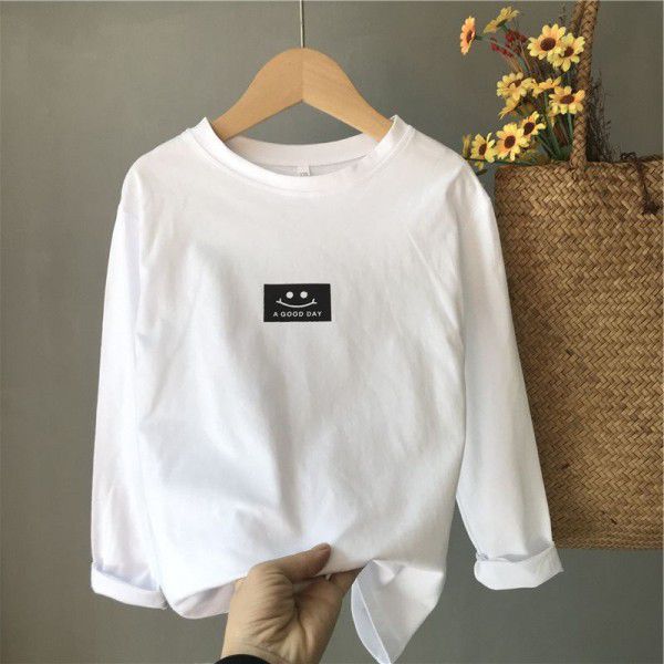 Boys' and girls' long-sleeved T-shirts for spring wear New style children's solid color underlay Trendy knit 