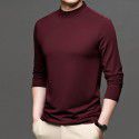 Autumn New Brand Men's Wear Solid Color Men's Pullover Fashion City Middle Neck Underlay T-shirt Silk Men's T Shirt 