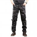 Wear-resistant, loose, straight, multi-pocket men's camouflage overalls long pants 