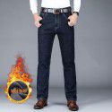 Spring and Autumn Stretch Jeans Men's Straight Fit Jeans Men's Business Medium Waist Dad's Denim Pants 