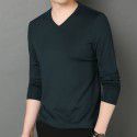 Autumn and Winter V-Neck Men's Long Sleeve Solid Color T-shirt with Silk Youth Fashion Pullover Modal Bottom Shirt 