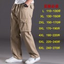 New Men's Water Wash Casual Pants Multi Pocket Fat Work Wear Pants Cotton Loose Large Elastic Waist Fat Guy Pants 